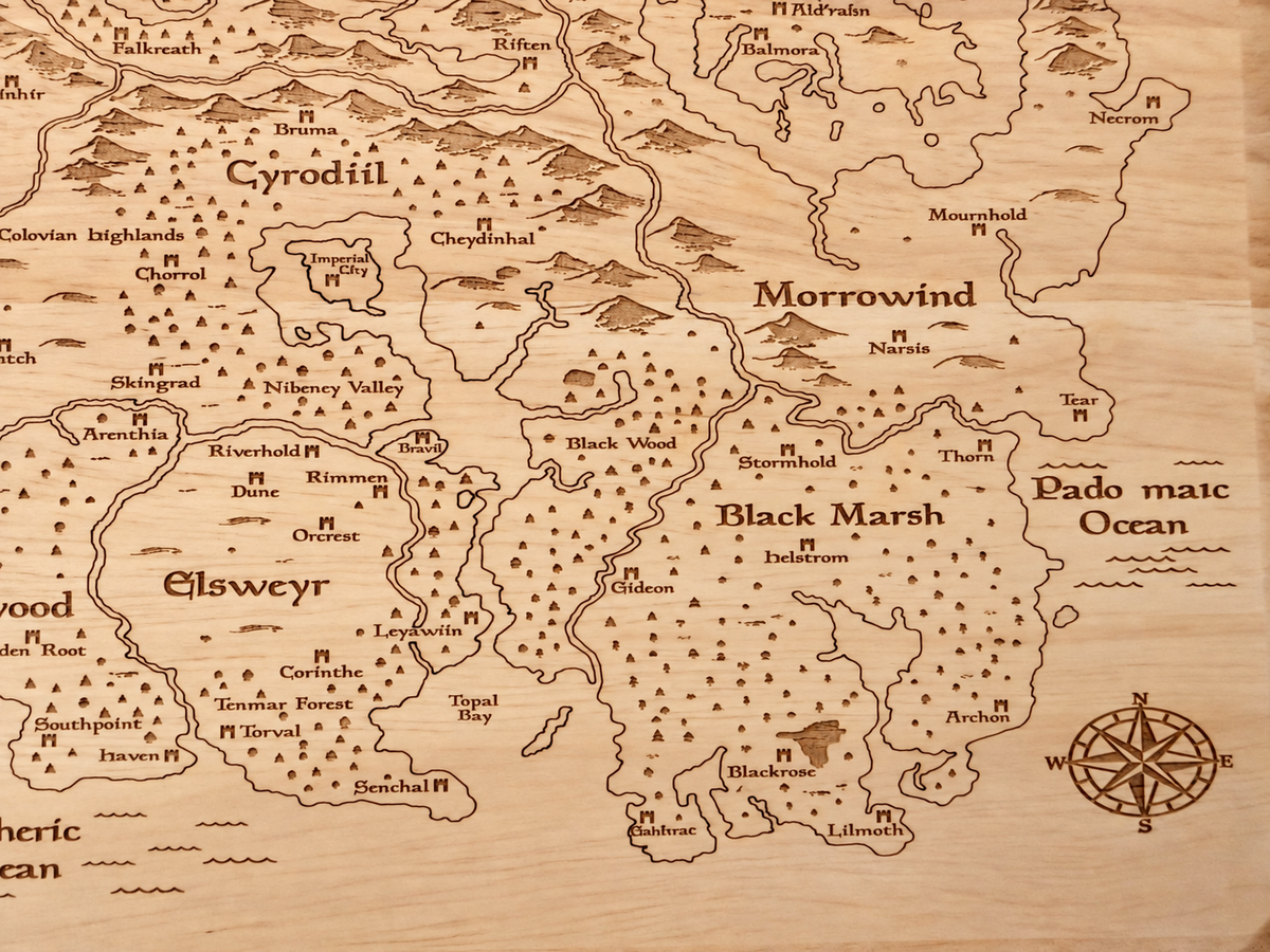 Tamriel Map Elder Scrolls inspired Rectangular Chopping Board