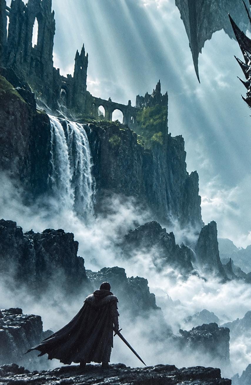 Hero & Dragon Framed Print - Fantasy Wall Art A3