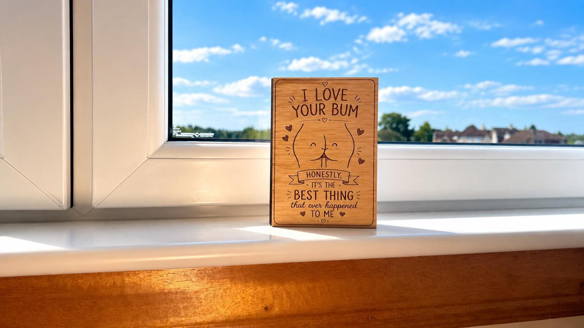Funny Love Card - I Love Your Bum Wooden Engraved Card - Funny Christmas Card - Funny Card for Him or Her - Keepsake