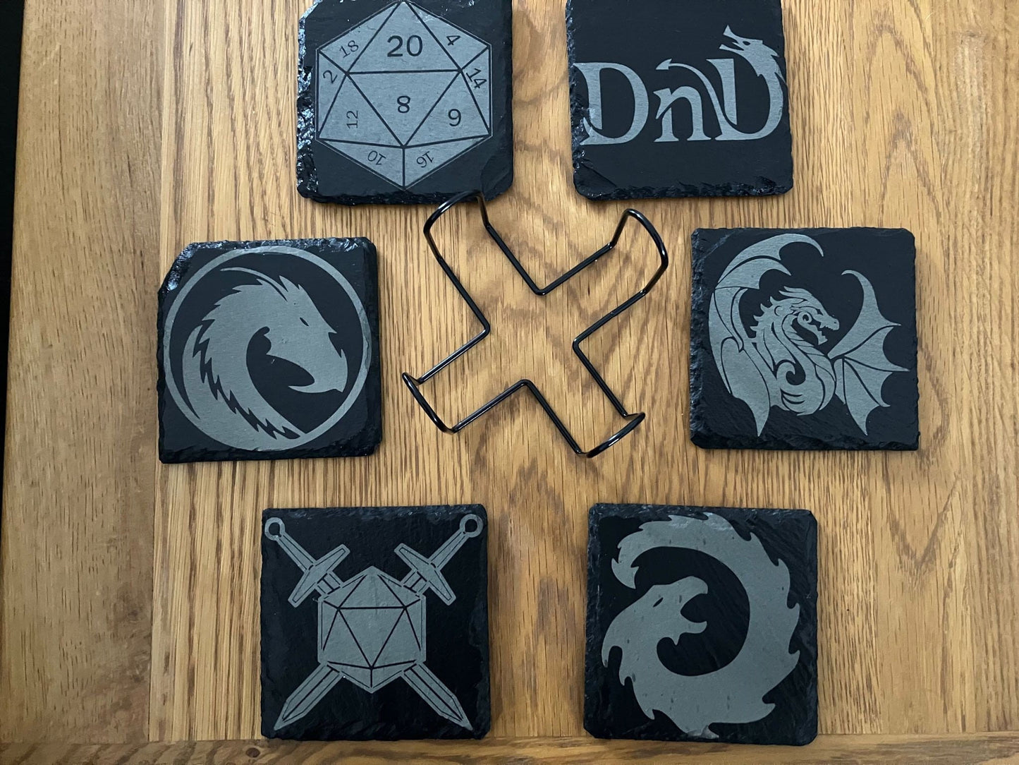 Set of 6 with Stand - DnD inspired slate coasters - 100mm x 100mm