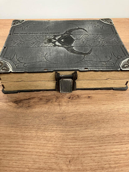 Engraved Wooden Book Box with integrated hinge