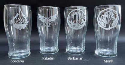 Engraved DnD Character  Pint Glasses choose from 12 designs