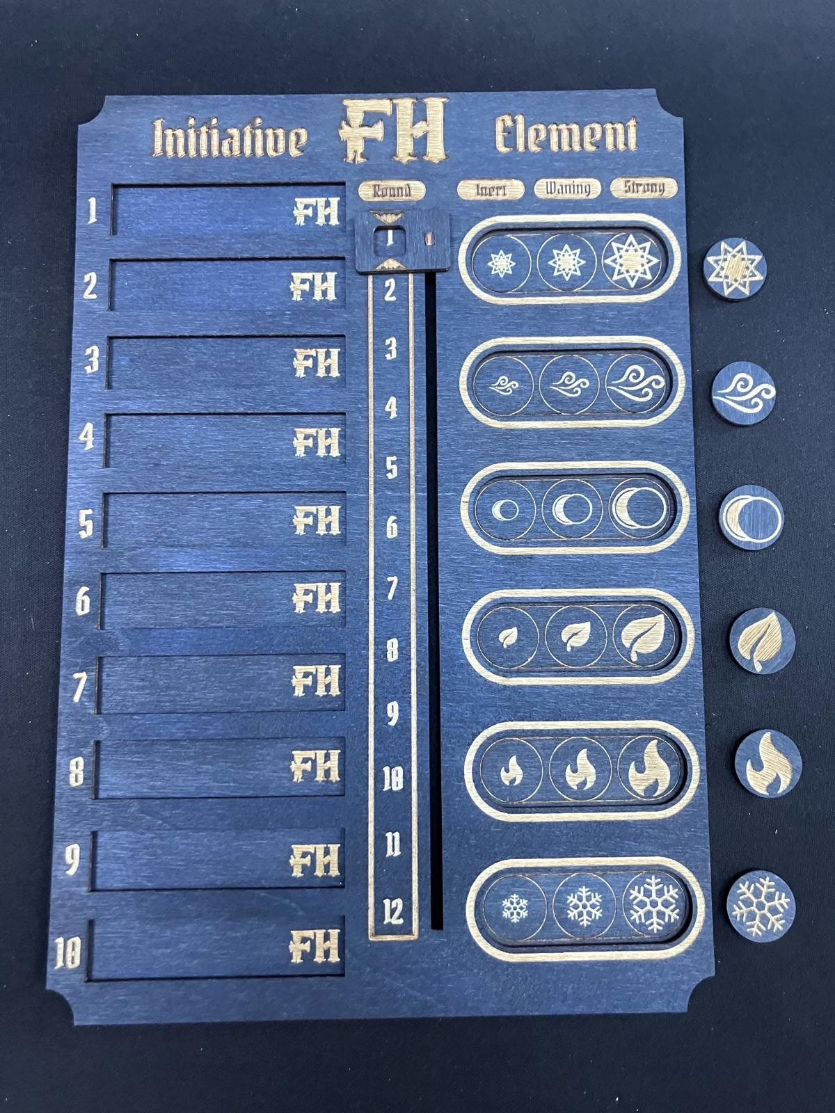 Gloomhaven - Frosthaven - Jaws of the Lion - Initiative and Element Tracker Combo and optional Character Tags