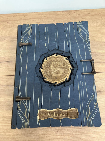 Engraved Wooden Medallion Book Box with integrated hinge and magnetic latch