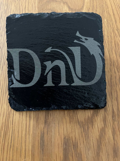 Set of 6 with Stand - DnD inspired slate coasters - 100mm x 100mm