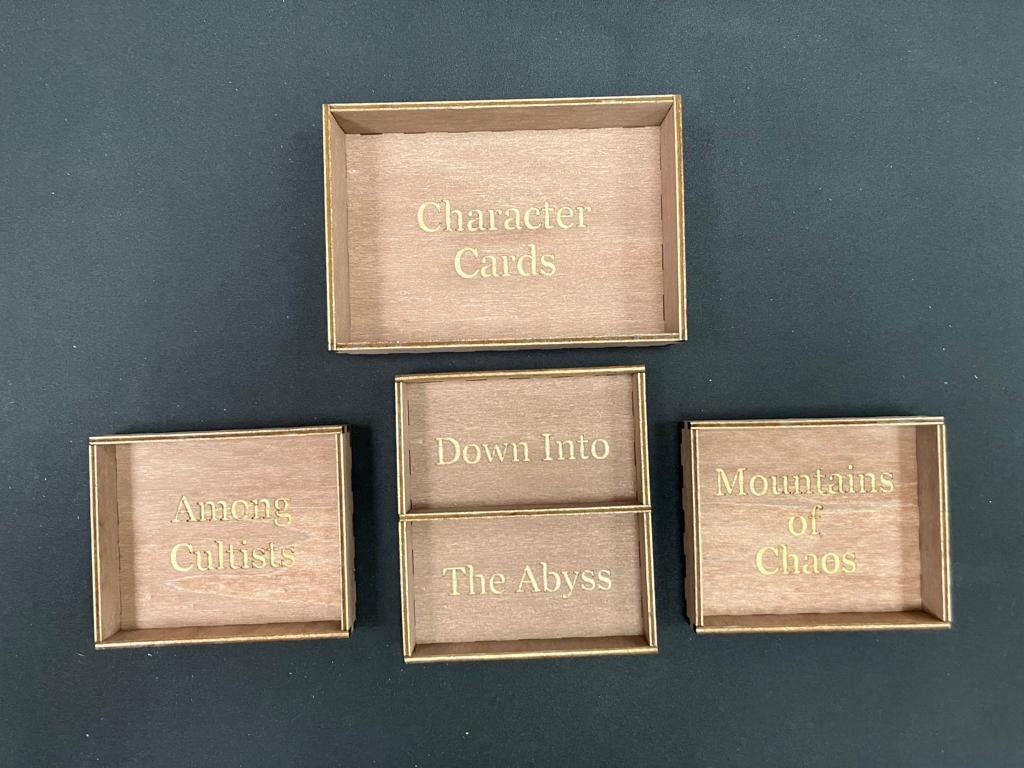 Among Cultists Kickstarter + expansions - Board Game inserts - Sleeved - with no lid lift.