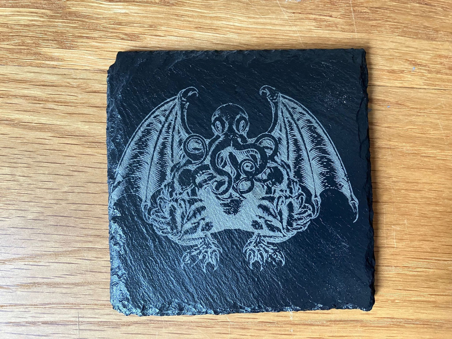 Set of 4 with Stand - Cthulhu inspired Slate coasters - 100mm x 100mm