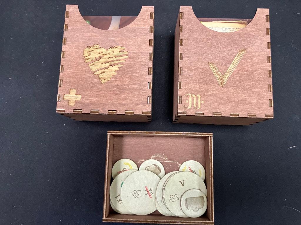 Among Cultists Kickstarter + expansions - Board Game inserts - Sleeved - with no lid lift.