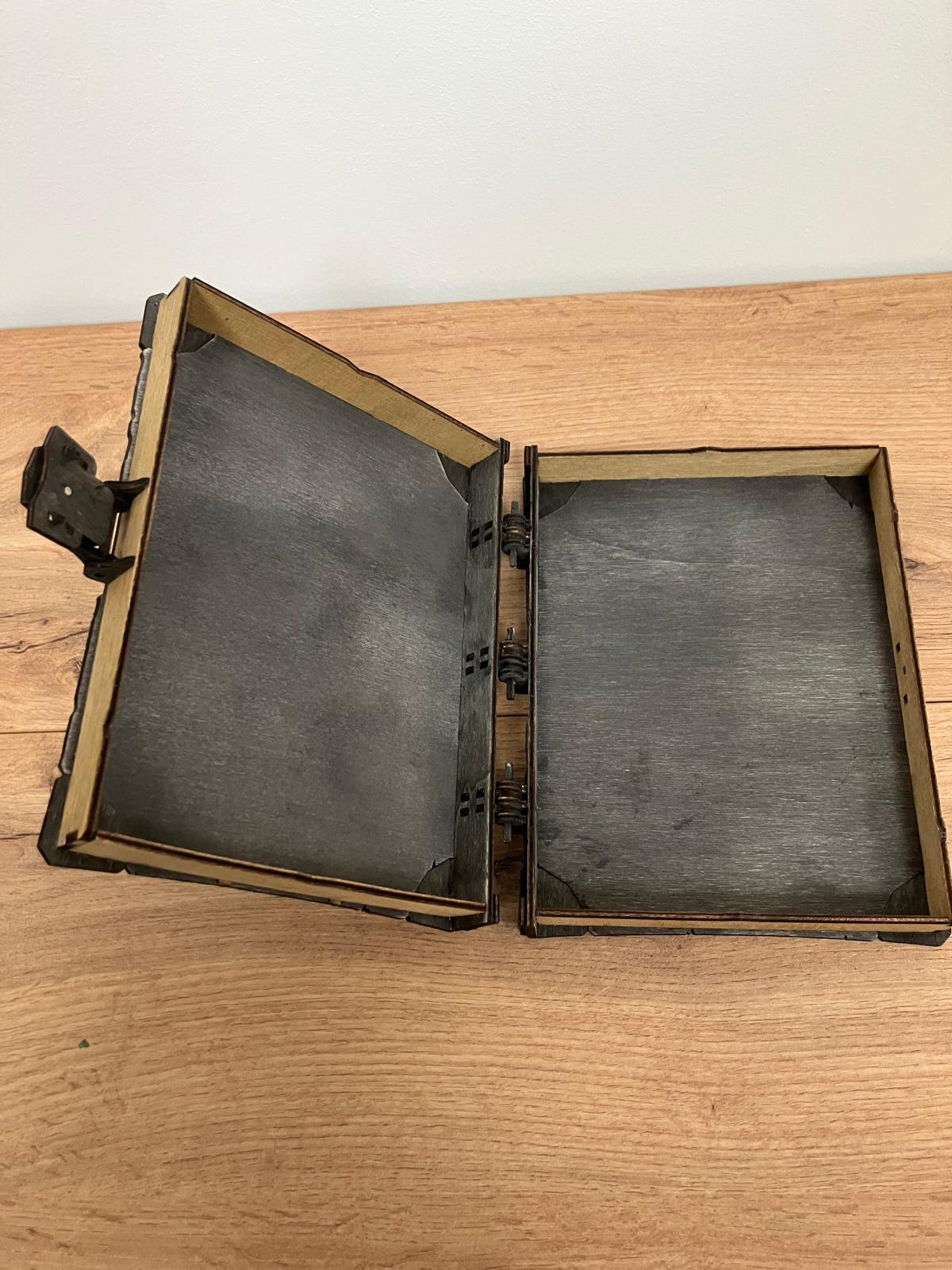 Engraved Wooden Book Box with integrated hinge