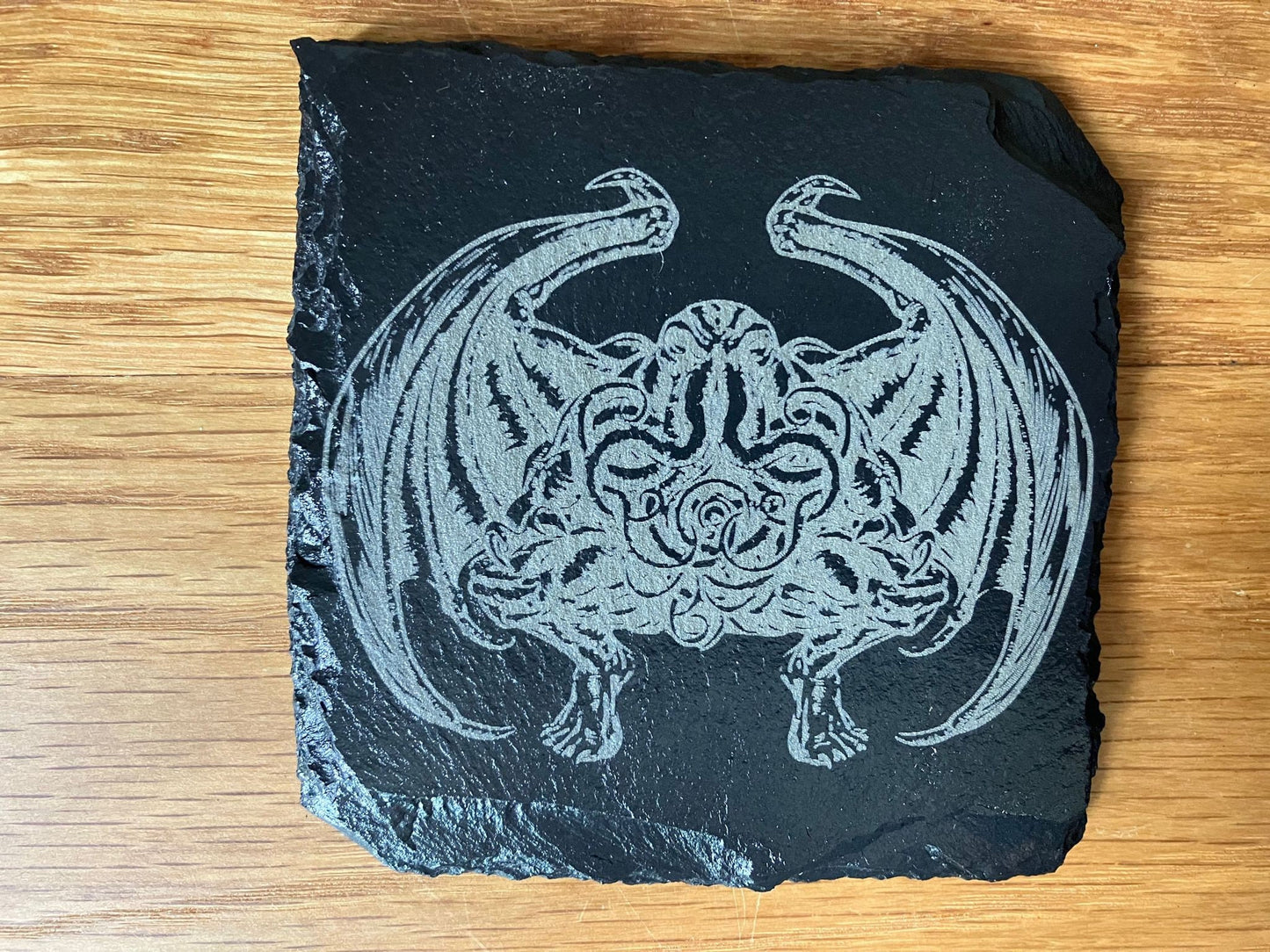 Set of 4 with Stand - Cthulhu inspired Slate coasters - 100mm x 100mm