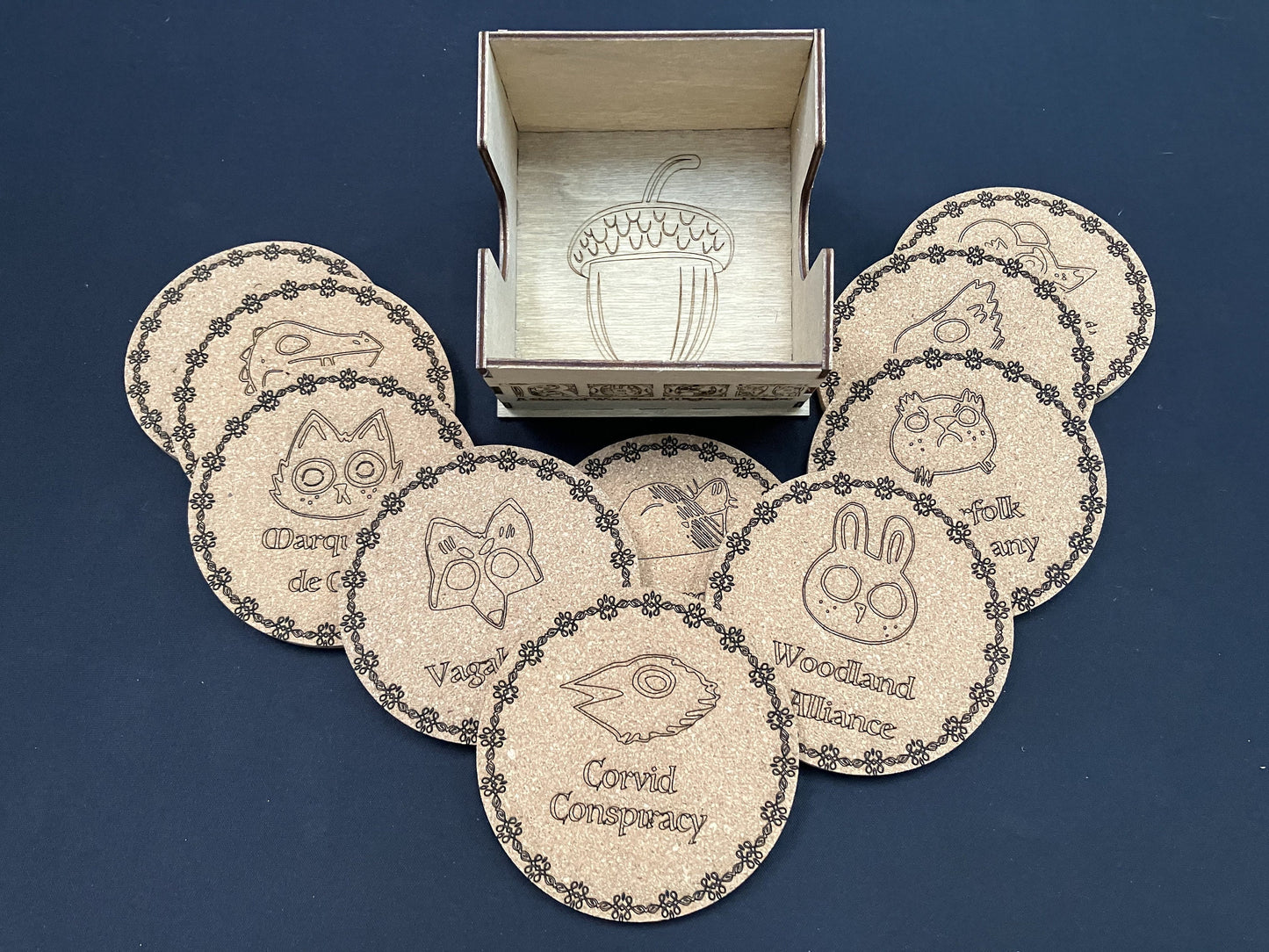 10 x Root theme Coasters and Box