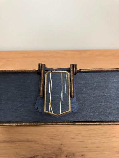 Engraved Wooden Medallion Book Box with integrated hinge and magnetic latch