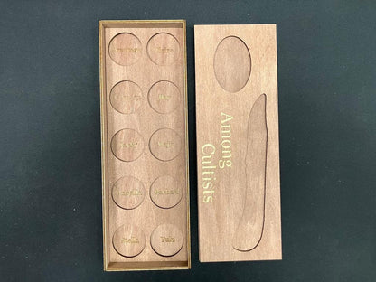 Among Cultists Kickstarter + expansions - Board Game inserts - Sleeved - with no lid lift.