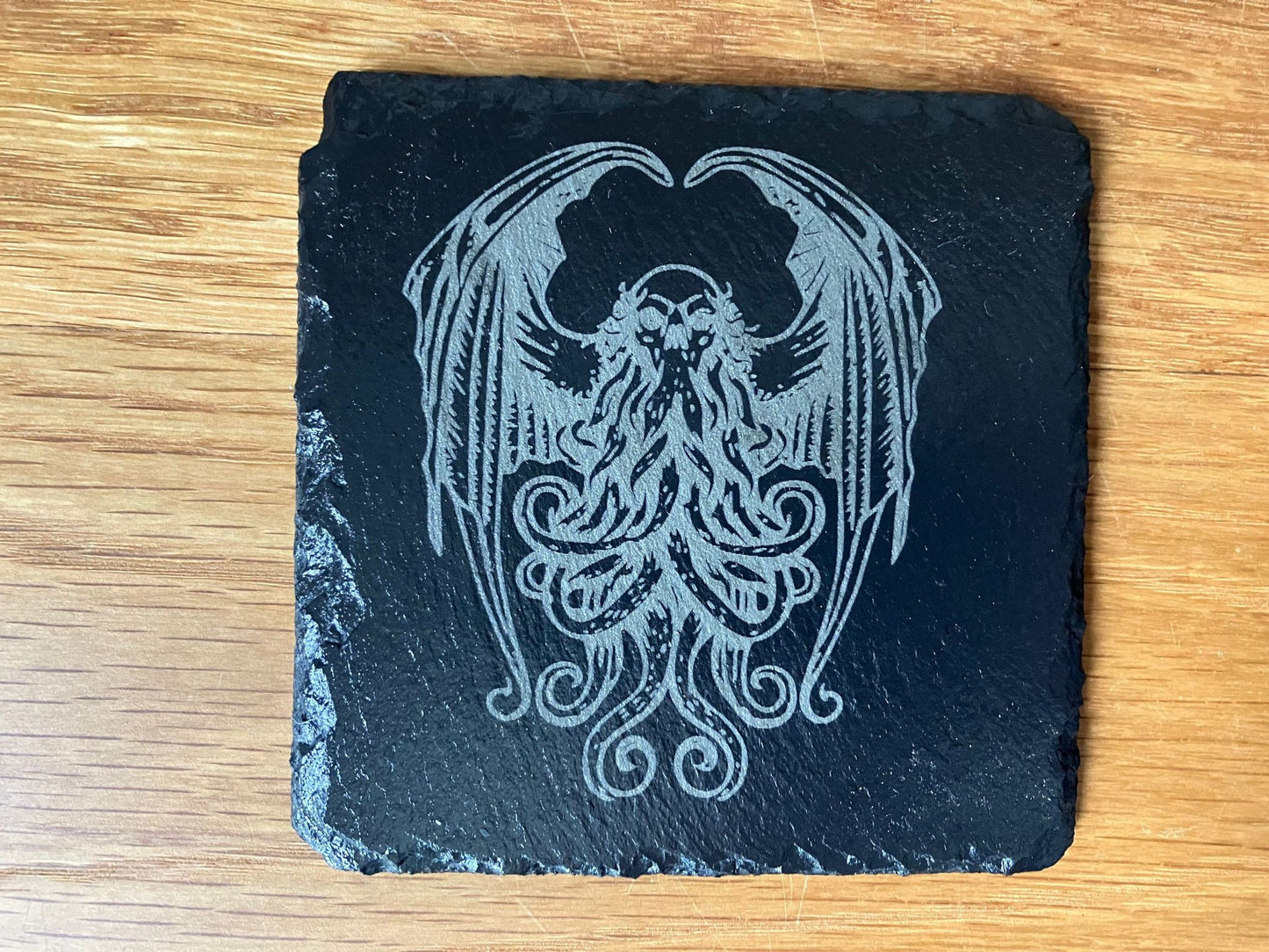 Set of 4 with Stand - Cthulhu inspired Slate coasters - 100mm x 100mm
