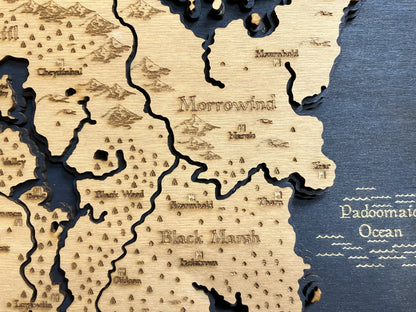 Tamriel  - Elder Scrolls 3D Relief Map Wooden Art Picture