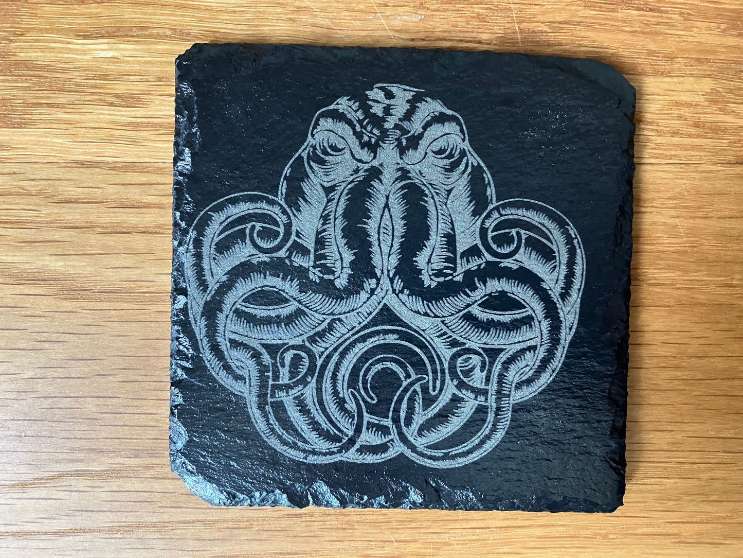 Set of 4 with Stand - Cthulhu inspired Slate coasters - 100mm x 100mm