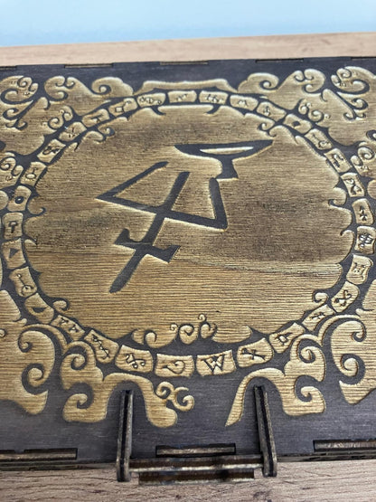 Engraved wooden Box with compartment inserts and integrated hinge and magnetic latch