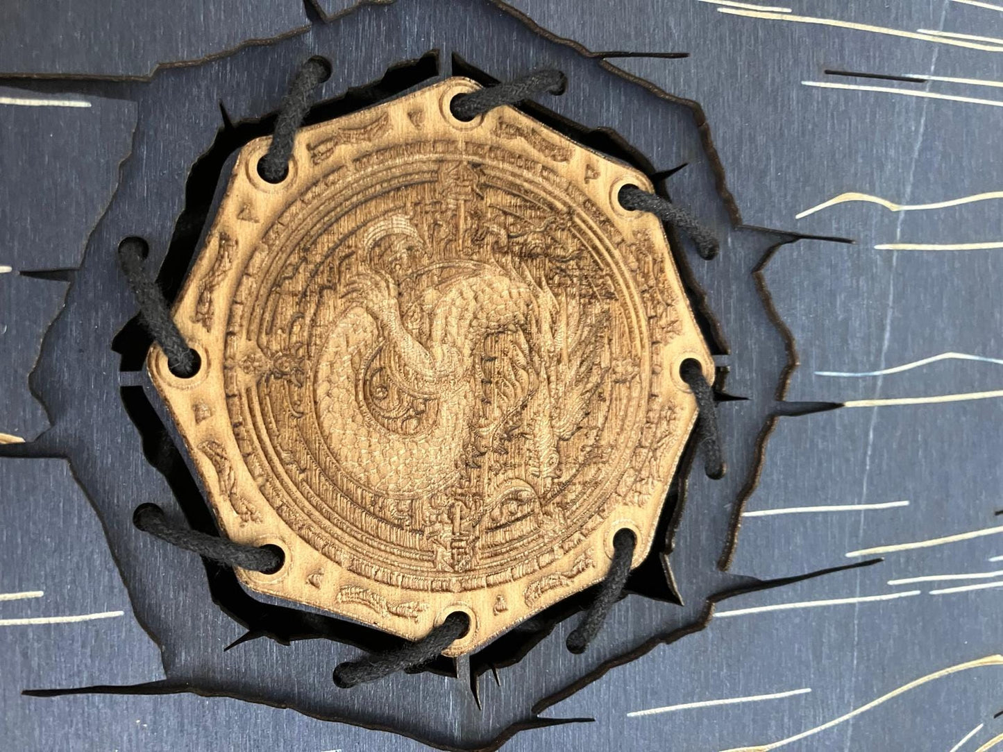 Engraved Wooden Medallion Book Box with integrated hinge and magnetic latch