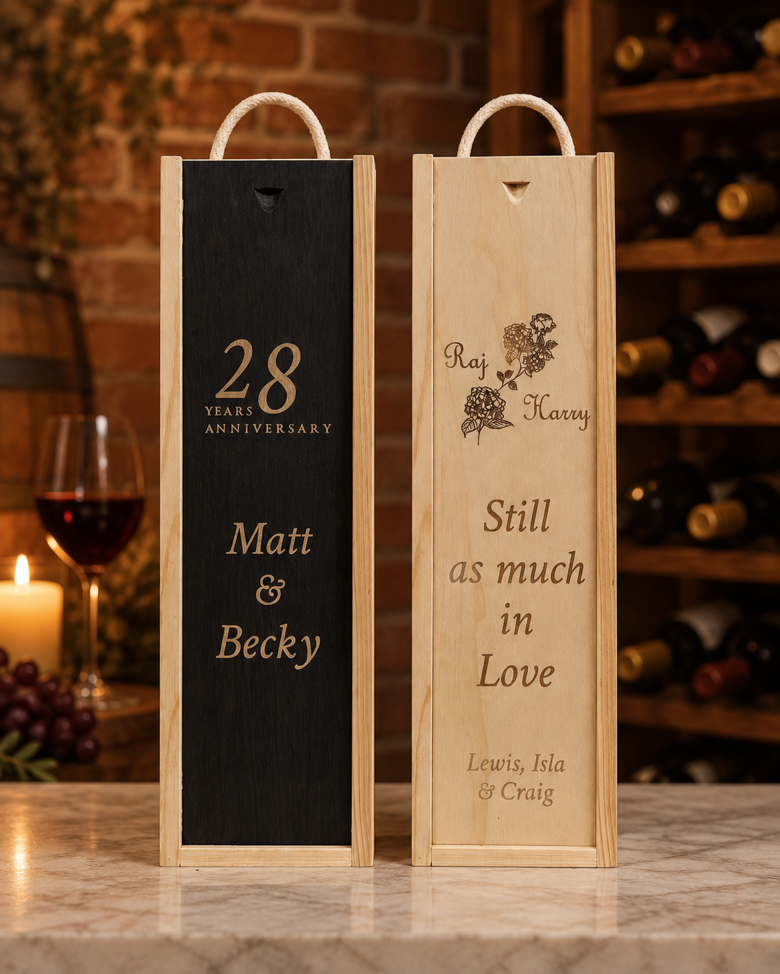 Personalised Wine Box Anniversary Celebration Custom Laser Engraved