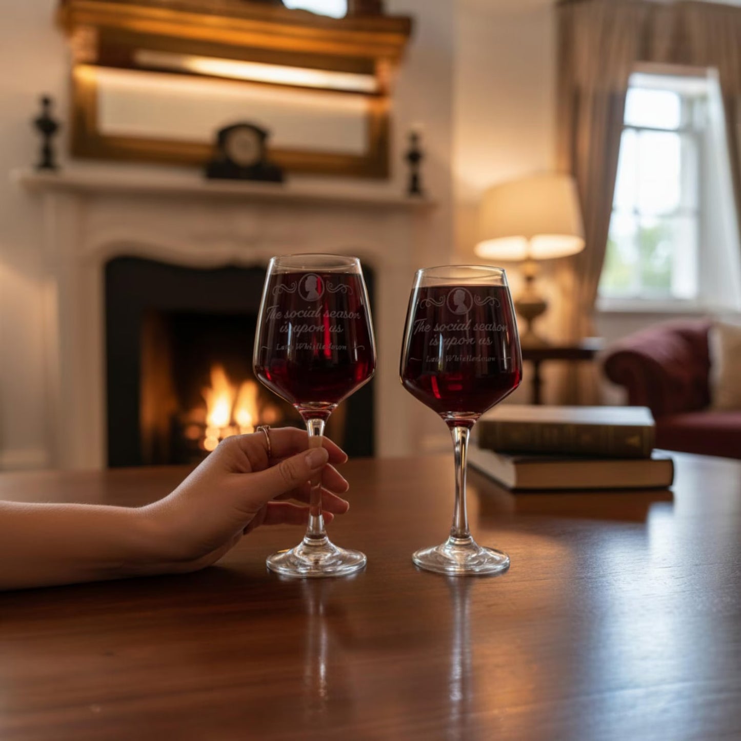 Bridgerton inspired "The Social Season has begun" engraved wine glass. Gift, celebration, binge watch