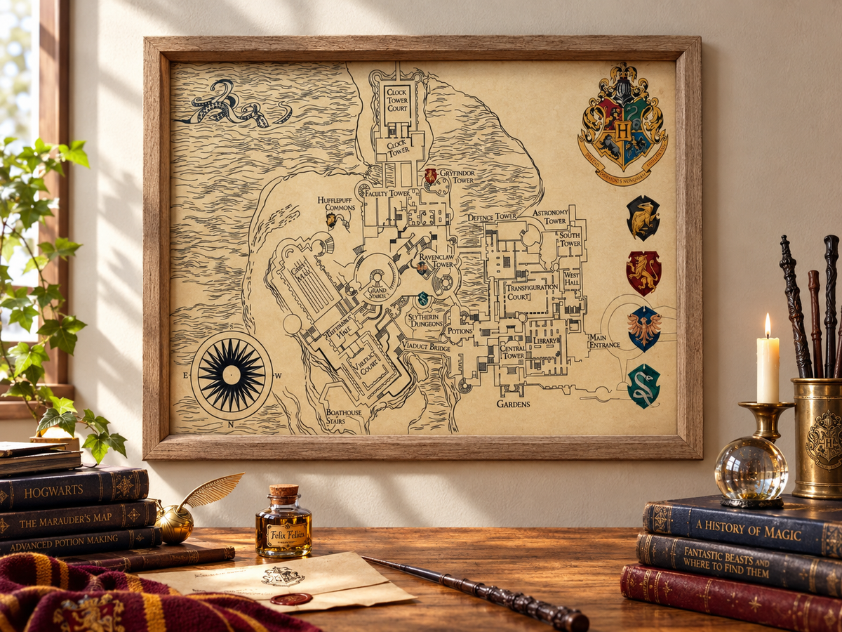 Hogwarts Map - School of Witchcraft and Wizardry - A3 Framed Print