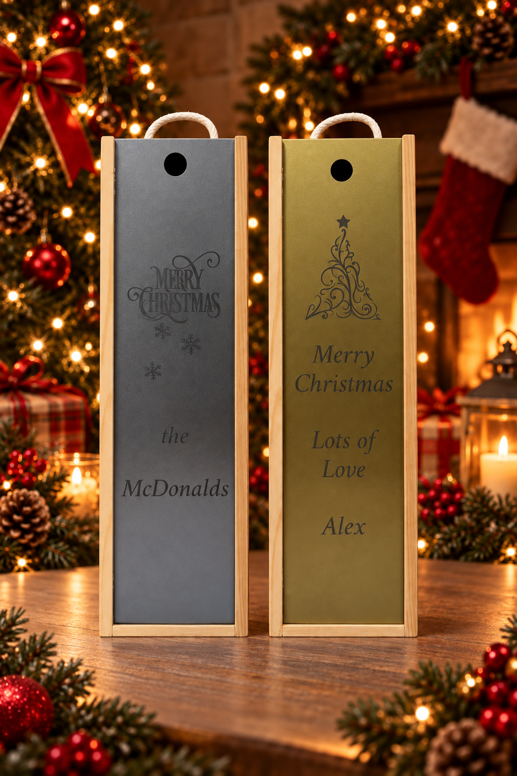 Personalised Wine Box Christmas Gift Thank You Custom Laser Engraved