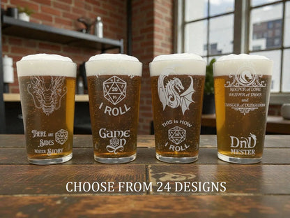 Dungeons and Dragons themed Pint Glass 24 Options - Presentation Box