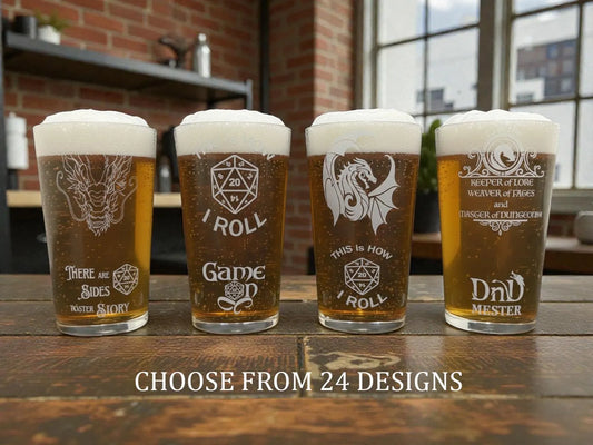 Dungeons and Dragons themed Pint Glass 24 Options - Presentation Box
