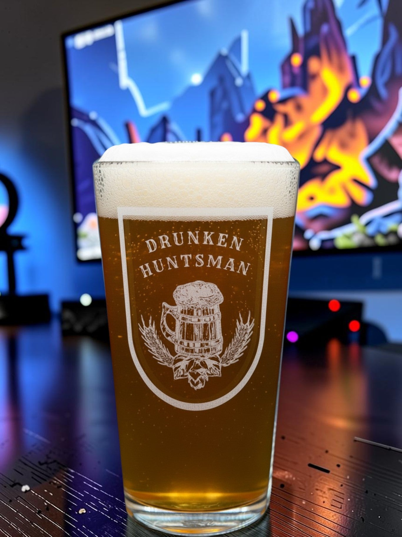 Drunken Huntsman Inn - Elder Scrolls Themed - Engraved Pint Glass - Presentation Box