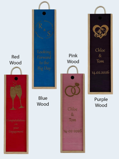 Engagement - Personalise - Bespoke Bottle Box - Choose from 10 Designs - 6 Colours - Wood and Acrylic