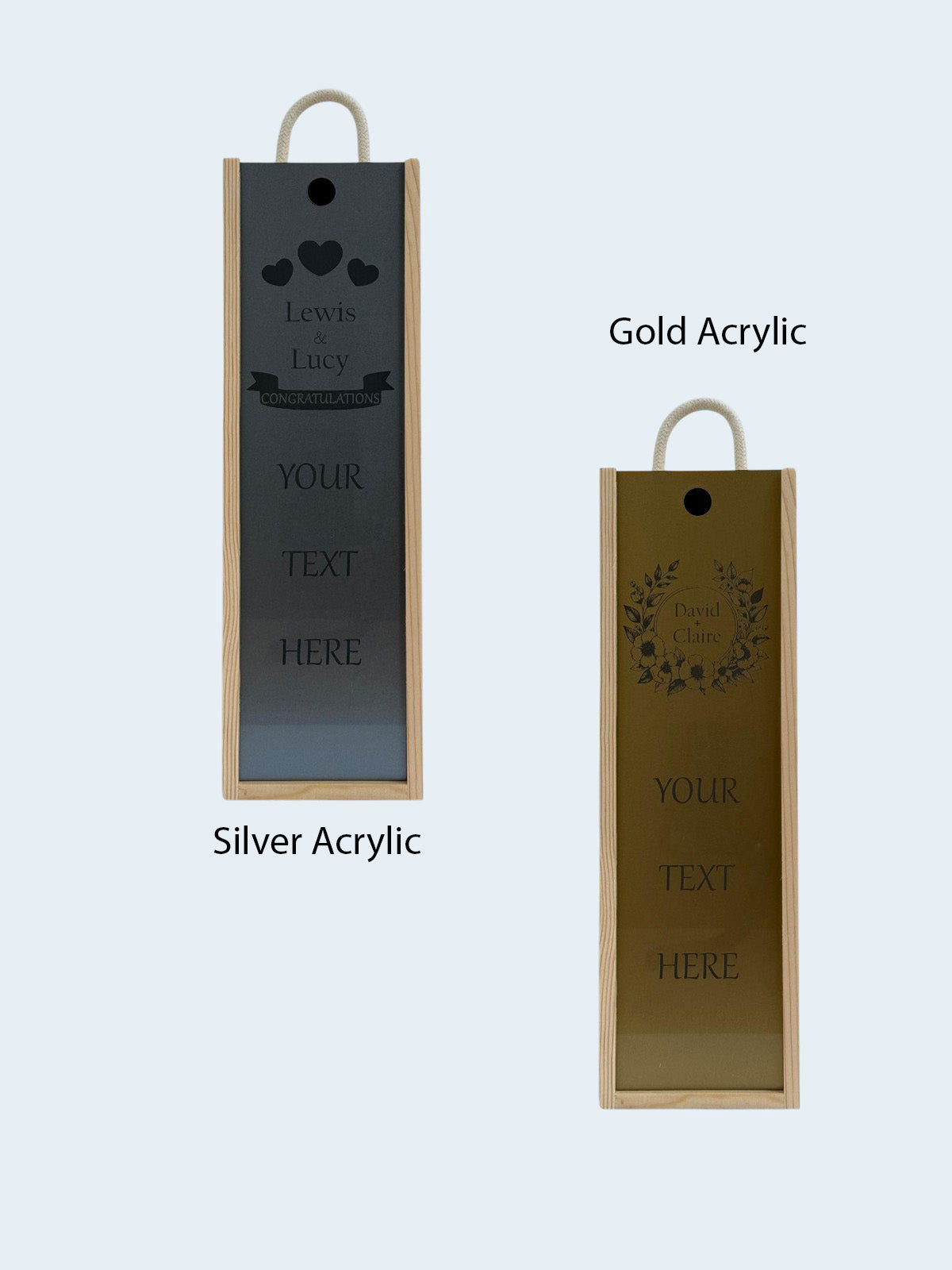Engagement - Personalise - Bespoke Bottle Box - Choose from 10 Designs - 6 Colours - Wood and Acrylic