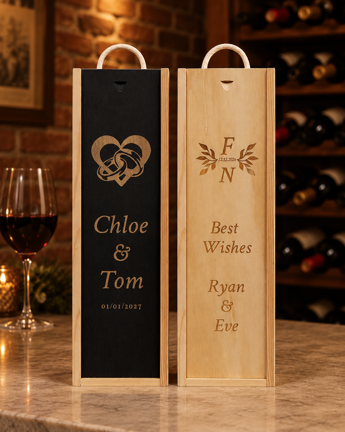 Personalised Wine Box Engagement Celebration Wedding Gift Custom Laser Engraved