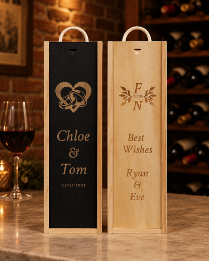 Personalised Wine Box Engagement Celebration Wedding Gift Custom Laser Engraved