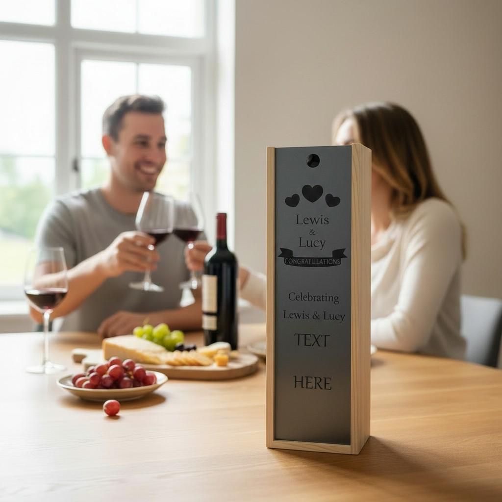 Personalised Wine Box Engagement Celebration Wedding Gift Custom Laser Engraved