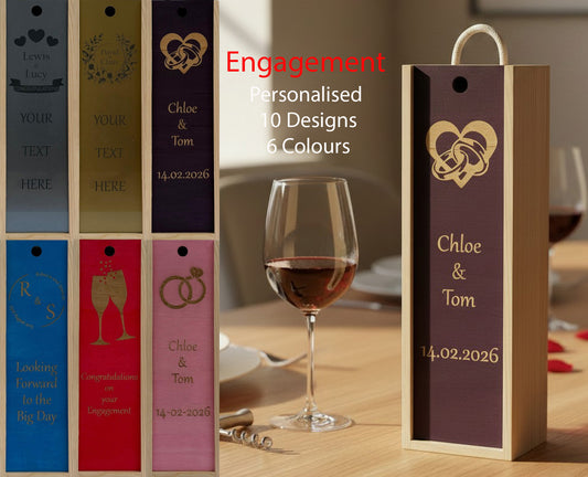 Engagement - Personalise - Bespoke Bottle Box - Choose from 10 Designs - 6 Colours - Wood and Acrylic