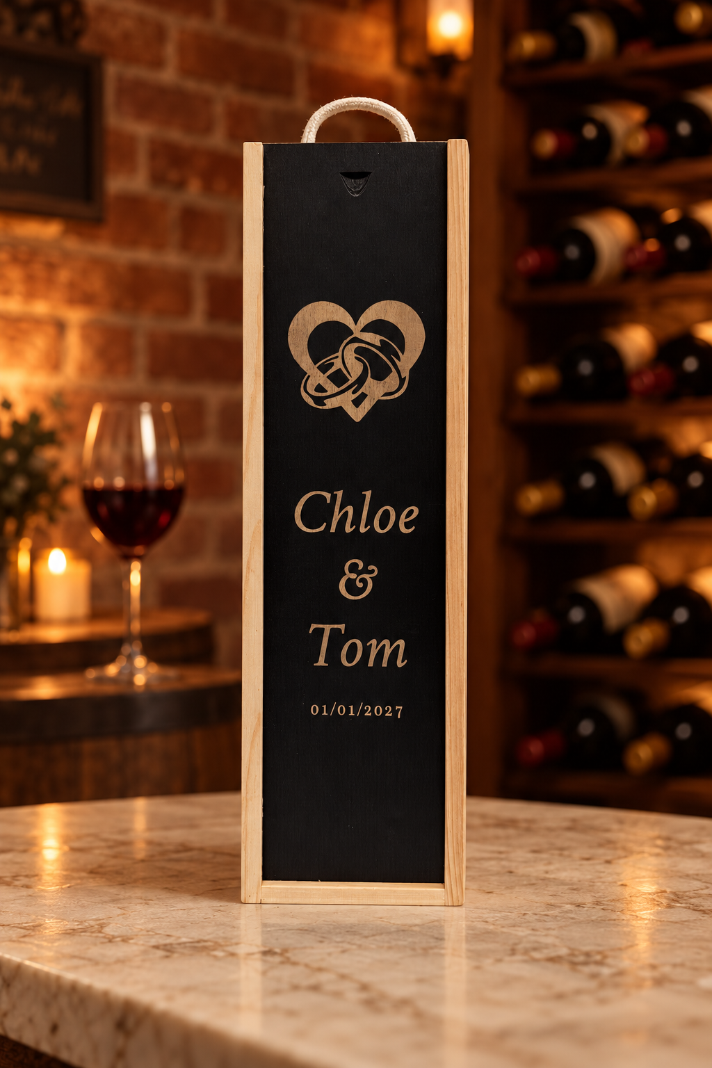 Personalised Wine Box Engagement Celebration Wedding Gift Custom Laser Engraved