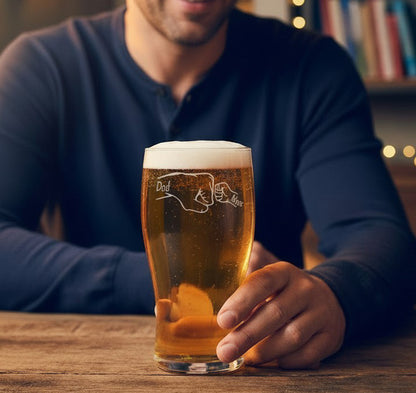 Personalised - Fathers Day - Fist Bump - Engraved Pint Glass - Presentation Box