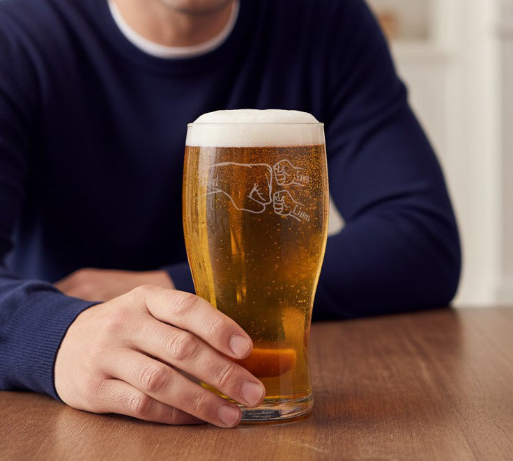 Personalised - Fathers Day - Fist Bump - Engraved Pint Glass - Presentation Box