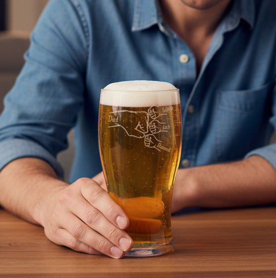 Personalised - Fathers Day - Fist Bump - Engraved Pint Glass - Presentation Box