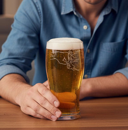Personalised - Fathers Day - Fist Bump - Engraved Pint Glass - Presentation Box