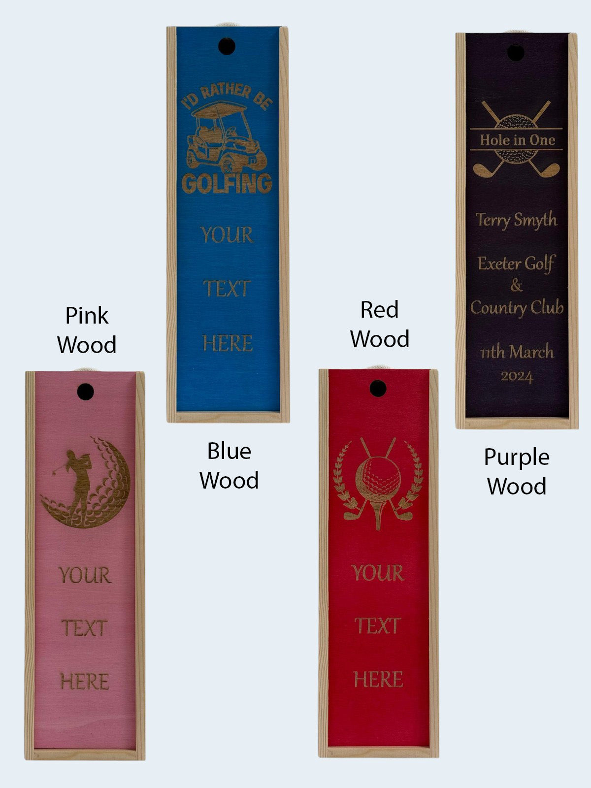 Golf - Personalise - Bespoke Bottle Box - Choose from 10 Designs - 6 Colours - Wood and Acrylic