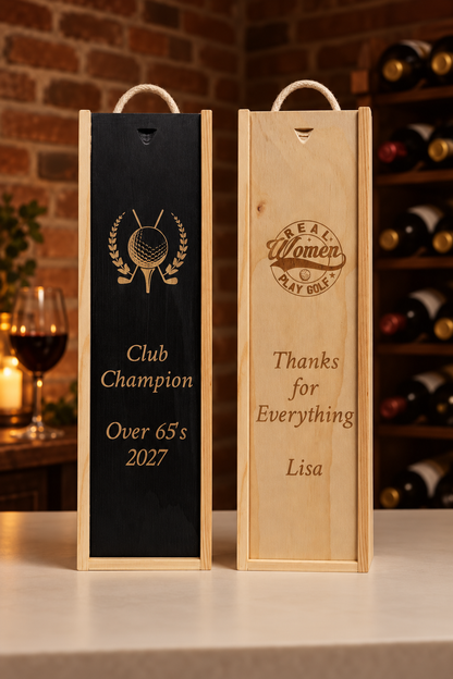 Personalised Wine Box Golf Gift Retirement Celebration Presentation Custom Laser Engraved