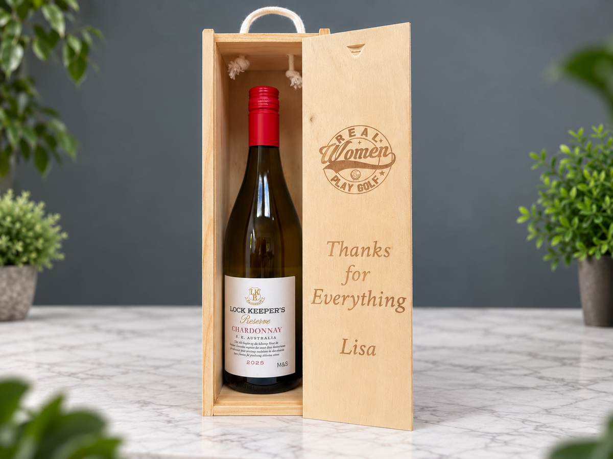 Personalised Wine Box Golf Gift Retirement Celebration Presentation Custom Laser Engraved