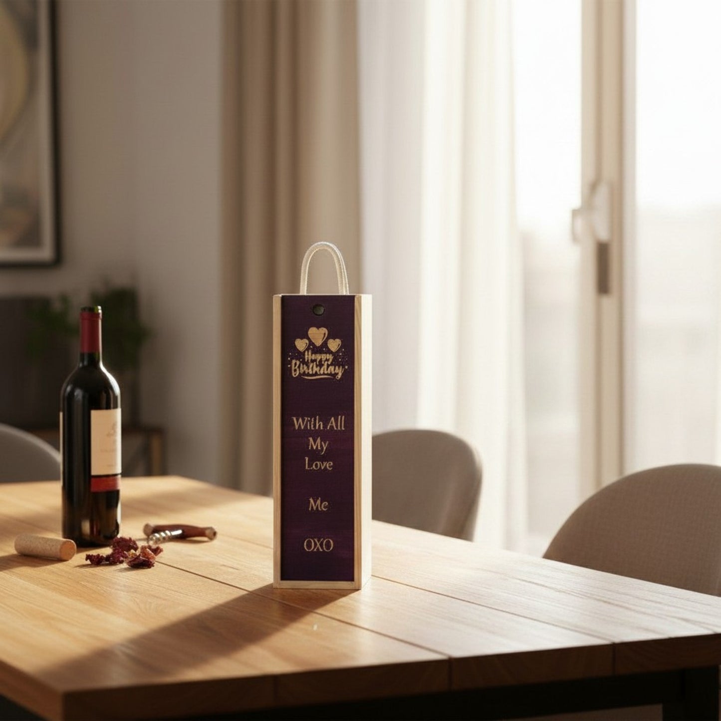 Happy Birthday - Personalise - Bespoke Bottle Box - Choose from 10 Designs - 6 Colours - Wood and Acrylic