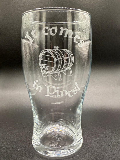 It Comes in Pints - Barrel - Lord of the Rings- Engraved Pint Glass