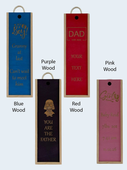 Mum, Dad, Baby - Personalise - Bespoke Bottle Box - Choose from 10 Designs - 6 Colours - Wood and Acrylic