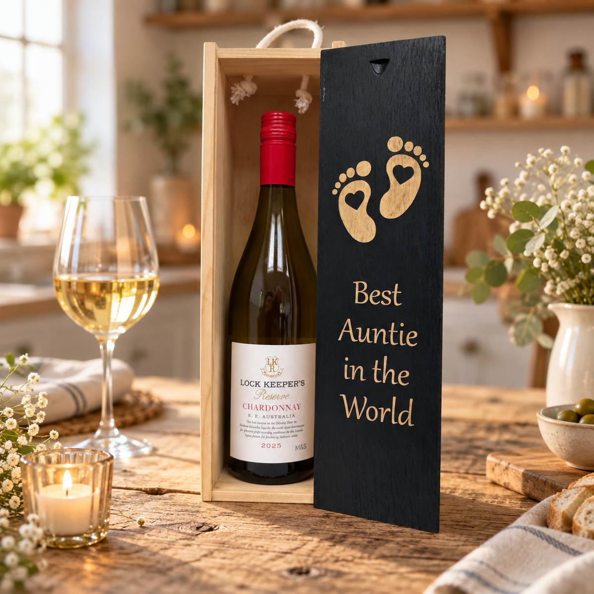 Personalised Wooden Wine Box Mum Dad Baby New Born Custom Engraved