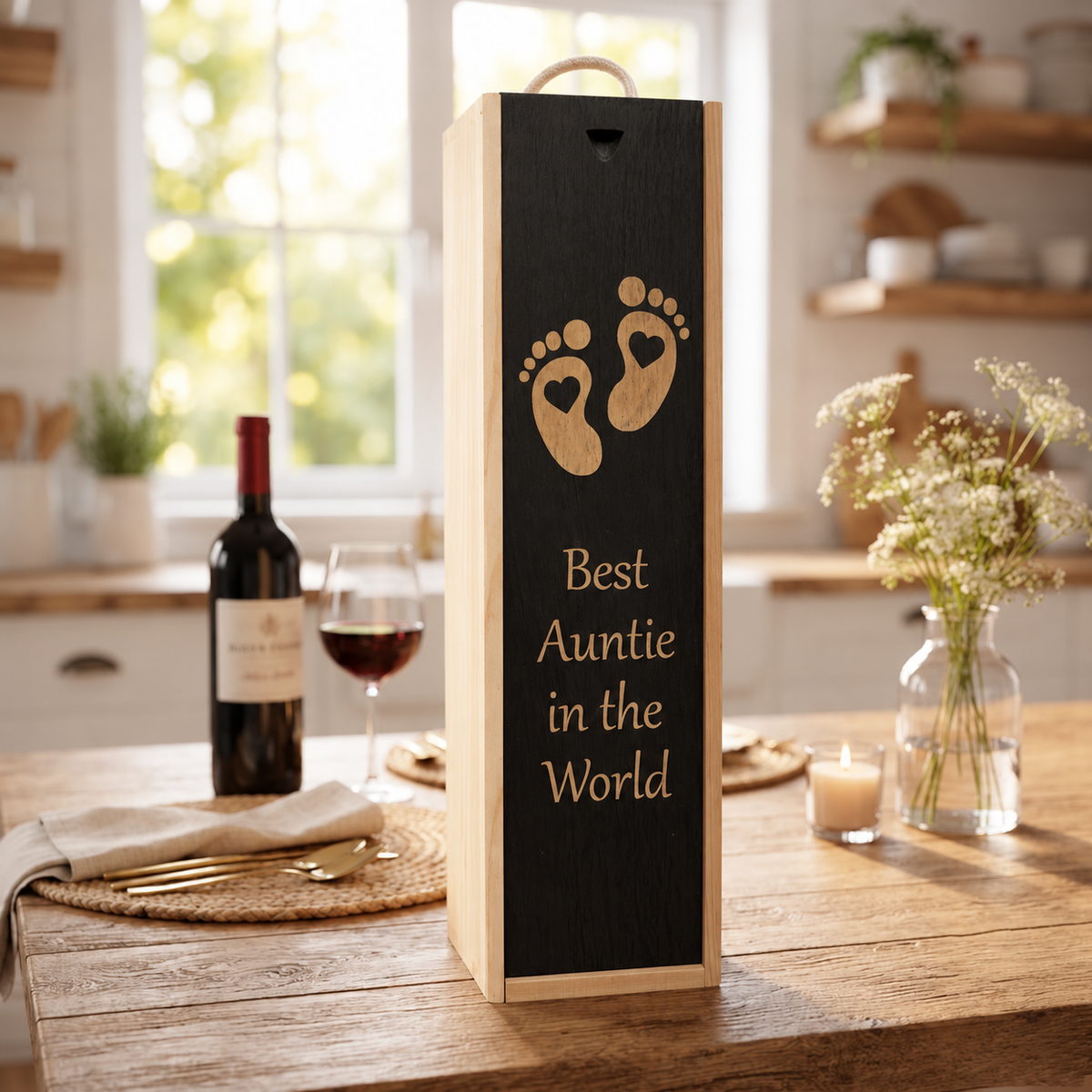 Personalised Wooden Wine Box Mum Dad Baby New Born Custom Engraved