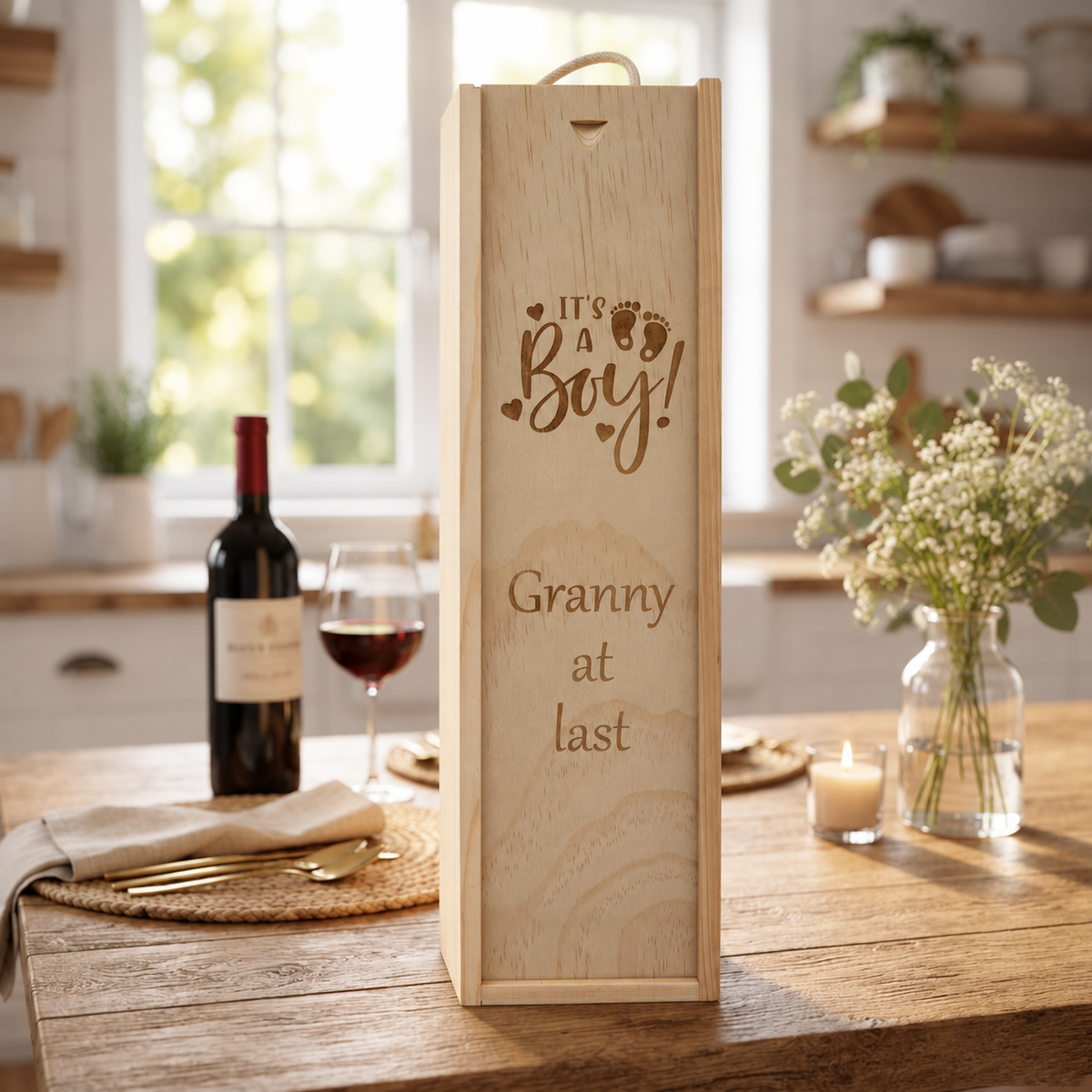 Personalised Wooden Wine Box Mum Dad Baby New Born Custom Engraved