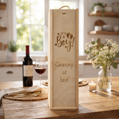 Personalised Wooden Wine Box Mum Dad Baby New Born Custom Engraved